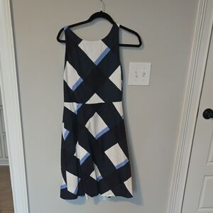 Ann Taylor Navy and White Geometric Mini Dress